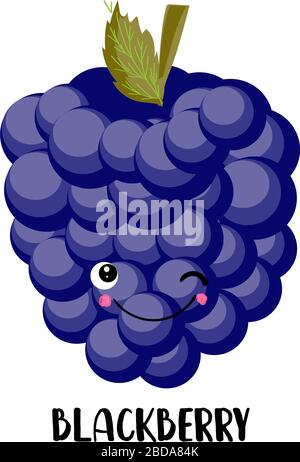Setzen Sie niedliche und lustige Figur im Comicstil blackberry wild lächelnd, Cartoon-Vektor-Illustration, isoliertes BlackBerry, Charakter von blackberry Stock Vektor