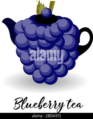 Wasserkocher für den Blaubeer-Tee für Kräuter- und Beerengetränke. Heiße Wintergetränke. Stock Vektor