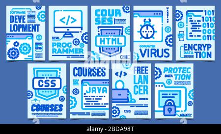 Programmkodierung Werbeplakate Set Vector Stock Vektor