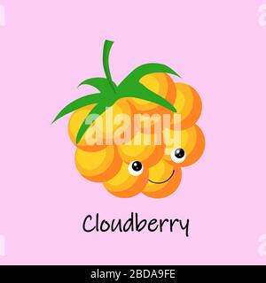 Beeren mit Beeren und gelbem Charakter mit Gesicht und Lächeln. Kawaii Süßigkeiten und Desserts. Stock Vektor