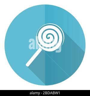 Lollipop blau, rund, flaches Vektorsymbol isoliert auf weißem Hintergrund, Süßigkeiten, süße Lebensmittel-Illustration in eps 10 Stock Vektor