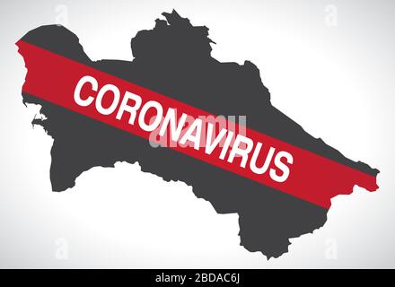 Turkmenistan Karte mit Coronavirus Warnillustration Stock Vektor