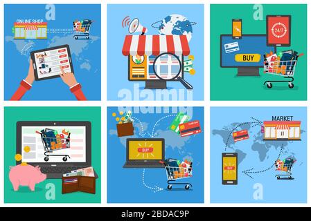 Sechs quadratische Banner - Online-Shopping Stock Vektor