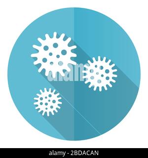 Virusblaues rundes Vektor-Symbol mit flachem Design, isoliert auf weißem Hintergrund, Bakterien, Erreger, Infektionsabbildung in eps 10 Stock Vektor