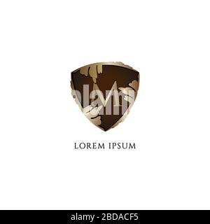 Designvorlage für das M-Alphabet-Logo. Luxuriöse dekorative Metallic-Goldschild-Zeichenabbildung. Erstes abjad Logo Konzept isoliert auf weiß Stock Vektor