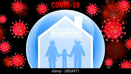 Bleiben Sie sicher, und bleiben Sie zuhause. Den Planeten aus dem Coronavirus COVID-19 retten. Quarantänevorkehrung, um sicher zu bleiben. Vektorgrafiken Stock Vektor