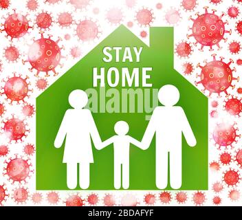 Bleiben Sie sicher, und bleiben Sie zuhause. Den Planeten aus dem Coronavirus COVID-19 retten. Quarantänevorkehrung, um sicher zu bleiben. Vektorgrafiken Stock Vektor