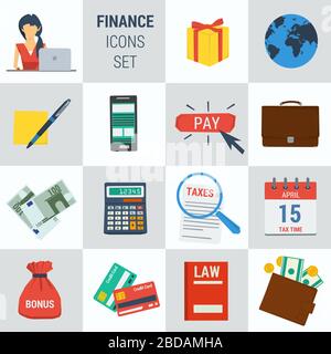 Accounting Finance Platz 15 Symbole Stock Vektor