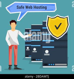 Man verweist auf sicheres Web-Hosting Stock Vektor
