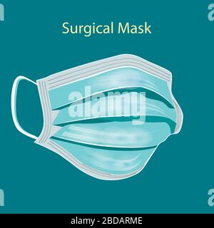 Details 3D medizinische chirurgische Maske isoliert auf türkisfarbenem Hintergrund. Vektorgrafiken. COVID19-Schutz. Stock Vektor