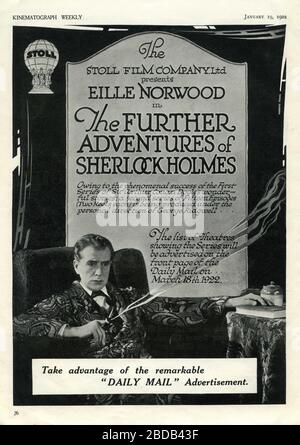 EILLE NORWOOD in DEN WEITEREN ABENTEUERN VON SHERLOCK HOLMES eine zweite Serie von 15 zwei Reel Episoden Regisseur GEORGE RIDGWELL Geschichten SIR ARTHUR CONAN DOYLE Stoll Picture Productions Stockfoto