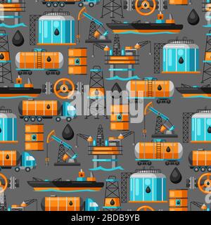 Nahtloses Muster mit Öl- und Benzinsymbolen. Stock Vektor