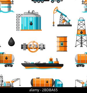 Nahtloses Muster mit Öl- und Benzinsymbolen. Stock Vektor