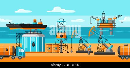 Nahtloses Muster mit Öl- und Benzinsymbolen. Stock Vektor