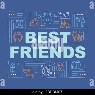 Banner "Best Friends Forever Word Concepts". BFF. Gegenseitige Zuneigung. Freundschafts-Grundwerte. Infografiken mit linearen Symbolen auf violettem Hintergrund Stock Vektor