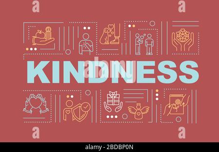 Banner mit altruistischen Wortbegriffen. Selbstlose Hilfe. Liebe teilen. Infografiken mit linearen Symbolen auf rotem Hintergrund. Freiwilligenarbeit und soziale Unterstützung Stock Vektor