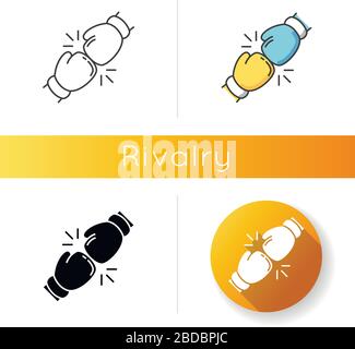 Rivalitäts-Symbol. Lineare schwarze und RGB-Farbstile. Freundschaftlicher Wettbewerb, interpersonelle Beziehung im Wettbewerb. Gegenspieler Konfrontation, Konflikt, Gegner Stock Vektor