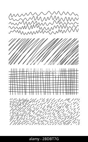 Handgezeichnete Texturen. Künstlerische Sammlung von doodle Designelementen: Wellenlinien, abstrakte Hintergründe, stipling Muster Käfig und Schraffur mit Tinte. Vektorgrafiken Stock Vektor
