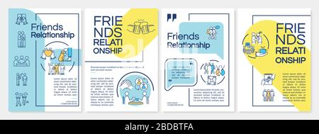 Vorlage für die Broschüre "Friends Relationship" Freundschafts-Grundwerte. Flyer, Broschüre, Broschürendruck, Coverdesign mit linearen Symbolen. Vektorlayouts für Stock Vektor