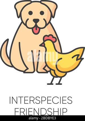 Interspecies Friendship RGB-Farbsymbol. Emotionale Bindung zwischen Haustieren, freundschaftliches Verhältnis und Zusammengehörigkeitssymbol. Hund und Huhn Stock Vektor