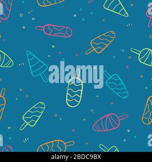 Spaß Hand gezeichnet Eis nahtlose Muster, doodle Eis am Stiel Hintergrund, toll für Sommer themed Stoffen, Banner, Wallpaper, Umwickeln - vektor design Stockfoto