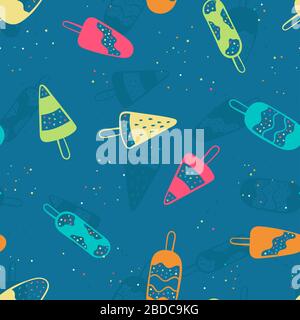 Spaß Hand gezeichnet Eis nahtlose Muster, doodle Eis am Stiel Hintergrund, toll für Sommer themed Stoffen, Banner, Wallpaper, Umwickeln - vektor design Stockfoto