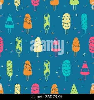 Spaß Hand gezeichnet Eis nahtlose Muster, doodle Eis am Stiel Hintergrund, toll für Sommer themed Stoffen, Banner, Wallpaper, Umwickeln - vektor design Stockfoto