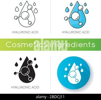 Symbol für Hyaluronsäure. Hydrierende chemische Formel. Kollagen zur Vermeidung von Falten. Anti-Aging-Effekt. Koreanische kosmetische Zutat. Lineares Schwarz und RGB Stock Vektor