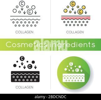 Kollagensymbol. Chemische Komponenten. Dermatologie und Kosmetologie. Hautpflege. Faserstruktur. Kosmetische Inhaltsstoffe. Lineare schwarze und RGB-Farbe Stock Vektor