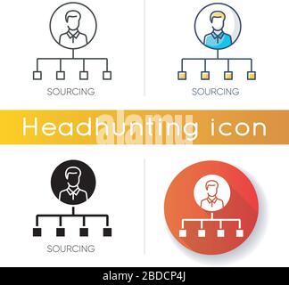 Sourcing-Symbol. Lineare schwarze und RGB-Farbstile. Talentgewinnung, Rekrutierungsstrategie. Headhunting, Auswahl der Kandidaten. Personalwesen Stock Vektor