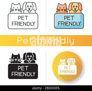 Symbol für den Bereich "Katzen- und hundefreundlich". Erlaubte Zone für Welpen und Kätzchen. Haustiere erlaubt, nur in Gebieten, Haustiere willkommen. Lineares Schwarz und RGB Stock Vektor