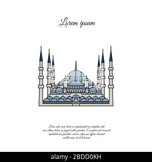 Blauer Moschee-Vektor. Blaue Moschee in der Stamul. Das Sultanahmet. Blaue Moschee-Symbol, Schild, Symbol. Stock Vektor