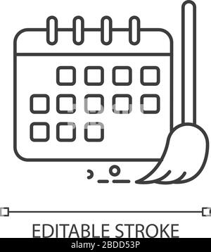 Pixel-perfektes lineares Symbol für den Reinigungsplan. Hausaufgaben. Kalender. Sauberkeit kontrollieren. Anpassbare Abbildung mit dünner Linie. Kontursymbol Stock Vektor