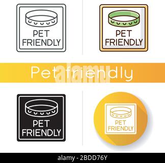 Symbol für haustierfreundliches Ortsschild. Haustiere mit Kragen erlaubt. Katzen und Hunde sind willkommen, Haustiere sind erlaubt. Lineare schwarze und RGB-Farbe Stock Vektor