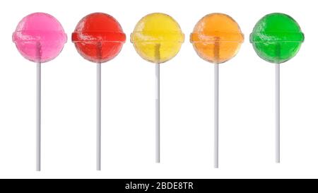 Verschiedene Farben Lollipops auf weißem Hintergrund isoliert. 3d-Bild Stockfoto