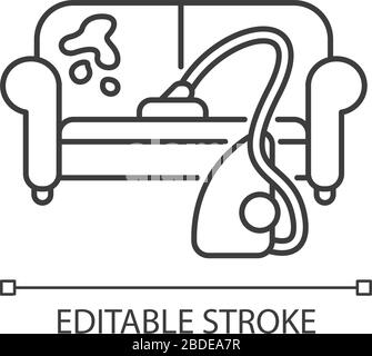 Möbel Trockenreinigung Pixel perfekt lineares Symbol. Wäschereiservice, Einrichtung Feinreinigung. Anpassbare Abbildung mit dünner Linie. Kontursymbol Stock Vektor