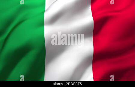 Flagge Italiens im Wind weht. Ganzseitige italienische Flagge. 3D-Abbildung. Stockfoto