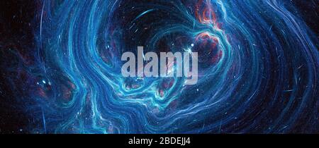 Blau leuchtender Deep Space Stream, computergenerierter abstrakter Hintergrund, 3D-Rendering Stockfoto