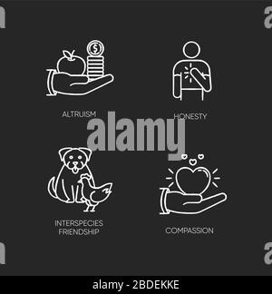 Freundliche Unterstützung Kreide weiße Symbole auf schwarzem Hintergrund. Zwischenmenschliche Beziehung. Altruismus, Ehrlichkeit, interartes Freundschaften und Mitleid Stock Vektor