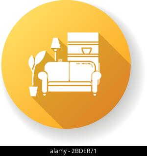 Wohnung Interieur Gelb flach Design langer Schatten Glyphe Symbol. Wohnzimmermöbel. Gemütliches Zuhause. Sofa, Sofa. Platz für Ruhe und Entspannung. Häufig Stock Vektor