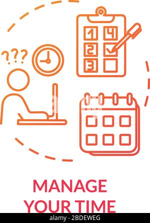 Verwalten Sie Ihr rotes Symbol für das Zeitkonzept. Ziele erreichen. Hohe Arbeitsanforderungen. Steuerungsprojekt. Planung und Planung. Vermeiden Sie eine dünne Linienabbildung der Grundidee Stock Vektor