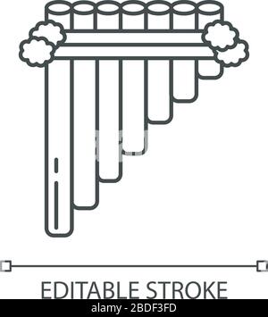 SIKU Pixel Perfect Linear Icon. Traditionelles peruanisches Blasinstrument. Panflöte, Zamponia. Anpassbare Abbildung mit dünner Linie. Kontursymbol Stock Vektor