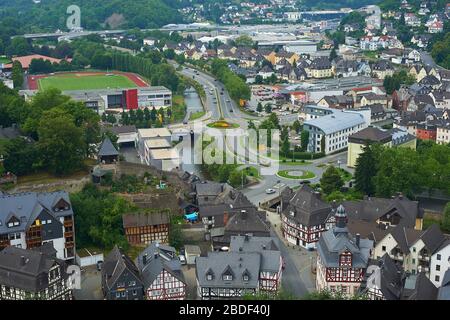 Blick auf die Altstadt und neue Teile von Dillenburg, Deutschland Stockfoto