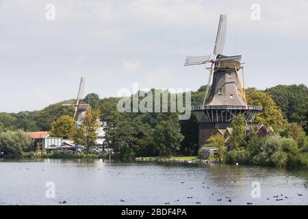 Windmühlen am Kralinger See, Kralingse Plas Stockfoto