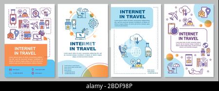 Internet in Reiseprospektvorlage. Roaming, Telekommunikation. Flyer, Broschüre, Broschürendruck, Coverdesign mit linearen Symbolen. Vektorlayouts für Stock Vektor