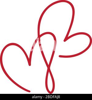Zwei Monoline blühen mit den Herzlogos von Red Lovers. Valentinskarte handgefertigte Vektorgrafiken. Einrichtung für Grußkarten, Überzüge von Fotos und T-Shirt-Druck Stock Vektor