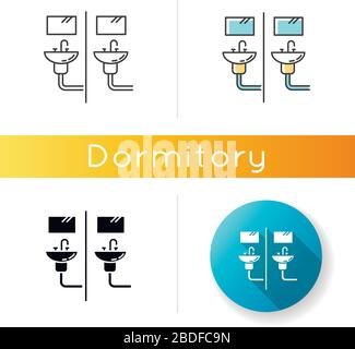 Symbol für Gemeinschaftsbad. Badeanlage. Gemeinsame Waschbecken. Gemeinschaftsbad. Schlafsaal Bedingungen. Lineare schwarze und RGB-Farbstile. Linear, schwarz Stock Vektor