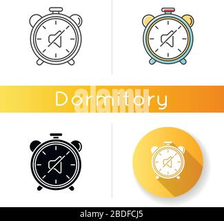 Symbol für ruhige Stunden. Regeln für den Schlafsaal. Geräuschgrenze. Schweigezeit. Wohnleben. Respektvolle Haltung. Lineares Schwarz- und RGB-Farbformat. Linear, schwarz Stock Vektor