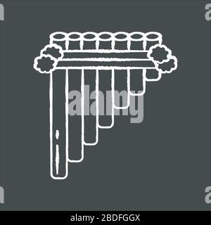 SIKU Kreide weißes Symbol auf schwarzem Hintergrund. Traditionelles peruanisches Blasinstrument. Hispanische Panpipes. Panflöte, Zamponia. Folkinstrument aus Stock Vektor