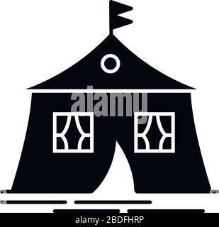 Schwarzes Glyph-Symbol im Festzelt. Camping. Arabisches Zelt. Wohnunterkunft. Wohnungseinrichtung. Nomadischer Lebensstil. Veranstaltung, Feier. Silhouette Stock Vektor